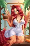  2020 absurd_res anthro anxiety-chan breasts clothed clothing coconut digital_media_(artwork) drupe_(fruit) equid equine eyebrows eyelashes fan_character feathered_wings feathers female fingers food fruit hair hi_res long_hair mammal orange_(fruit) pegasus plant solo straw text url wings 