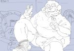  2020 anthro bottomwear bulge canid canine canis clothing domestic_dog eyes_closed humanoid_hands kemono male mammal overweight overweight_anthro overweight_male shirt shorts sippo sitting solo topwear 