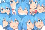  (9) 6+girls :q blue_eyes blue_hair blush bow bowtie bright_pupils candy cheek_poking cirno clone closed_eyes commentary_request double_v drooling eyebrows_visible_through_hair food grin hair_ribbon head_tilt head_to_head lollipop looking_at_another looking_at_viewer mizune_(winter) multiple_girls one_eye_closed open_mouth poking red_neckwear ribbon smile swirl_lollipop tongue tongue_out touhou upper_body v white_pupils 