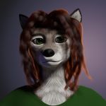  1:1 3d_(artwork) anthro brown_body brown_fur canid canine canis clothed clothing curled_hair digital_media_(artwork) female fur green_eyes hair mammal multicolored_body multicolored_fur portrait red_hair sentharn shirt solo topwear two_tone_body two_tone_fur wolf 