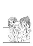  3girls bangs black_hair blonde_hair blush cardigan_vest eyebrows_visible_through_hair glasses greyscale highres kusunoki_kaho long_hair monochrome multiple_girls narita_miho necktie osumoto1 pleated_skirt sasaki_fuuka skirt sweatdrop watashi_ga_motenai_no_wa_dou_kangaetemo_omaera_ga_warui! 