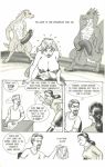  anthro big_breasts big_penis bodily_fluids breasts clothed clothing comic cum dragon english_text female female_on_anthro genital_fluids genitals greyscale group huge_penis human hyper hyper_genitalia hyper_penis karno male mammal monochrome nipples nude penis rant size_difference staring_contest text 