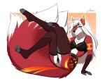  2020 4_toes 5_fingers amur anthro black_nose breasts canid canine digital_media_(artwork) female fingers fox fur hair mammal red_body red_fur smile solo toes white_hair yellow_eyes 