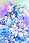  5girls :d ;d aizen_(syoshiyuki) bangs bike_shorts blue_choker blue_dress blue_eyes blue_hair blue_shorts blue_skirt breasts choker collarbone crop_top cure_ange cure_aqua cure_beat cure_beauty cure_berry dress earrings eyebrows_visible_through_hair fresh_precure! frilled_skirt frills hair_ornament hair_tubes hairband heart heart_hair_ornament high_ponytail highres hugtto!_precure jewelry layered_dress long_hair looking_at_viewer medium_breasts midriff miniskirt multicolored multicolored_clothes multicolored_dress multiple_girls navel one_eye_closed open_mouth outstretched_arm pleated_dress pleated_skirt precure purple_choker purple_dress purple_hair reaching_out see-through shiny shiny_hair short_shorts short_sleeves shorts shorts_under_skirt side_ponytail skirt smile smile_precure! stomach suite_precure swept_bangs very_long_hair white_dress white_hairband yellow_eyes yes!_precure_5 