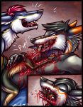  anthro blood bodily_fluids canid canine canis comic comic_page death decapitation female female_prey gore group group_sex hard_gore hard_vore lying male male/female mammal on_back on_front open_mouth sex size_difference size_play standing stihl swallowing threesome tongue vore wolf zrcalo 
