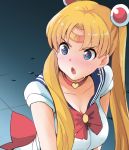  1girl bishoujo_senshi_sailor_moon blonde_hair blush breasts choker circlet cleavage earrings h2o_(ddks2923) heart heart-shaped_pupils jewelry long_hair rubble sailor_moon sailor_moon_redraw_challenge school_uniform serafuku solo sweat symbol-shaped_pupils tsukino_usagi twintails 