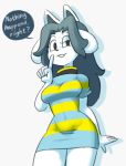  anthro breasts clothed clothing english_text female fur hair mammal minus8 smile solo tem temmie_(undertale) text undertale video_games white_body white_fur 