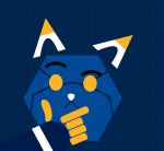  2020 ambiguous_gender anthro blue_theme disembodied_head e621 emoji esix eyebrows felid hexagon hi_res lineless mammal mascot orange_eyes raised_eyebrow redcrystal simple_background solo thinking 