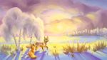  16:9 birch canid canine corsac_fox duo female fennec fennefox feral fluffy fox fur hi_res landscape love male male/female mammal nature paw_up paws rear_view romantic romantic_couple snow sunset travel wallpaper widescreen winter 