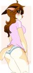  2020 anthro breasts brown_body brown_fur brown_hair butt canid canine canis clothing digital_media_(artwork) domestic_dog ear_piercing female fur hair looking_at_viewer looking_back mammal panties piercing smile solo underwear wolflady 