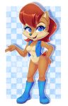  2020 5_fingers alpha_channel anthro archie_comics black_nose blue_eyes boots bottomless breasts brown_hair chipmunk clothed clothing digital_media_(artwork) eyelashes featureless_breasts female fingers footwear ground_squirrel hair looking_at_viewer mammal metalpandora open_mouth open_smile pattern_background rodent sally_acorn sciurid short_hair simple_background smile solo sonic_the_hedgehog_(archie) sonic_the_hedgehog_(comics) sonic_the_hedgehog_(series) topwear vest watermark 