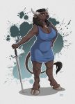 anthro blue_clothing blue_dress blue_eyes bovid bovine breasts breath brown_body brown_fur brown_hair clothing dress dungeons_and_dragons european_mythology female fur greek_mythology hair hasbro hi_res hooves horn_ring jewelry mammal melee_weapon minotaur mythology neala-appaloosa necklace nihea_avarta solo sword tail_tuft tuft weapon wizards_of_the_coast 