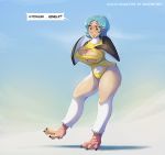  2020 anthro avian big_breasts bird blue_hair blush breasts clothed clothing dialogue english_text female hair human human_to_anthro mammal penguin simple_background solo species_transformation swimwear text torn_clothing torn_swimwear transformation watsup 