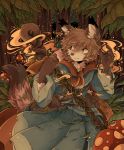  2019 anthro brown_body brown_fur brown_hair brown_theme canid canine clothed clothing detailed_background dipstick_ears female forest fully_clothed fungus fur hair hi_res holding_object holding_staff inner_ear_fluff leaf magic magic_user mammal multicolored_body multicolored_ears multicolored_fur mushroom outside pawpads sherwind smile solo staff tree tuft two_tone_body two_tone_fur white_body white_fur 