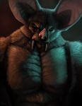  anthro brown_body brown_fur chiropteran eye_contact fangs fur hi_res looking_at_another male mammal muscular muscular_anthro muscular_male rhyu solo 