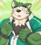  2020 anthro belly blush canid canine canis clothing domestic_dog fur gapao green_body green_fur humanoid_hands kemono live-a-hero male mammal mokdai overweight overweight_anthro overweight_male shirt solo topwear video_games 