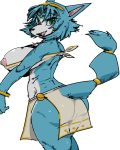  2020 4:5 accessory aliasing anthro big_breasts blue_body blue_fur blue_hair bracelet breasts butt canid canine canis clothed clothing countershade_face countershade_torso countershading female fox fur gold_(metal) gold_jewelry green_eyes hair hair_accessory hairband huge_breasts jewelry kemono krystal loincloth looking_at_viewer looking_back mammal nintendo nipples short_hair side_boob simple_background skimpy solo star_fox tail_ring video_games white_background yuureidooru 