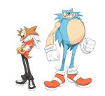  2020 anthro biped black_eyes blue_body blue_fur bottomwear clothing crossed_arms cursed_image dr._eggman duo eulipotyphlan eyewear facial_hair fist footwear fur gloves grin handwear headgear headwear hedgehog hi_res human izogii male mammal mustache pants role_reversal shoes simple_background smile sonic_the_hedgehog sonic_the_hedgehog_(series) standing white_background 