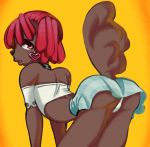  ambiguous_gender anthro ass_up bulge canid canine canis clothed clothing collar domestic_dog dreadlocks girly hair heart_earrings hi_res lips male mammal panties panty_shot raised_clothing raised_skirt red_hair solo sunnyhoneybone underwear 