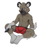  aggressive_retsuko anthro bulge chang52084 clothed clothing haida hyaenid luwei_(artist) male mammal muscular muscular_anthro muscular_male sanrio sitting solo topless underwear 