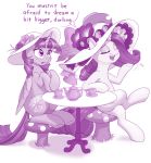  big_hat clothing cup dstears equid equine friendship_is_magic furniture hat headgear headwear hi_res horn mammal my_little_pony pink_theme rarity_(mlp) restricted_palette summer_hat table tea_cup teapot twilight_sparkle_(mlp) unicorn winged_unicorn wings 