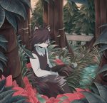  2020 ambient_bird anthro avian bird canid canine clothed clothing detailed_background fence feral fully_clothed fur grey_body grey_fur group light lighting male mammal outside plant sherwind sitting solo_focus tree white_body white_fur 