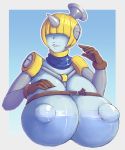  big_breasts blonde_hair breasts bust_portrait f.l.u.d.d. female hair hair_over_eyes huge_breasts humanoid kittenboogers machine mario_bros nintendo nipples not_furry portrait robot robot_humanoid solo video_games 