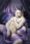  2020 5_fingers anthro canid canine canis covering covering_self digital_media_(artwork) ear_piercing ear_ring fingers fur hibbary male mammal piercing smile solo white_body white_fur wolf 