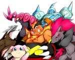  2010 anthro audino belly chiro_(artist) emboar excadrill fur golurk group kemono male nintendo orange_body orange_fur overweight pok&eacute;mon pok&eacute;mon_(species) simple_background video_games white_background zoroark 