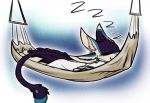  alien ambiguous_gender anthro avali eyes_closed feathers hammock inner_ear_fluff lying male_(lore) mysticfluff on_front simple_background sleeping solo sound_effects tazo_(theminemanner2) tuft zzz 