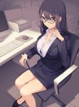  bra business_suit cleavage ikomochi megane open_shirt 