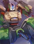  bastion_(overwatch) blizzard_entertainment blue_cum blue_light bodily_fluids colored_cum cum embarrassed genital_fluids grey_background gun hi_res knot machine male not_furry overwatch qwertydragon ranged_weapon robot simple_background solo sweat unusual_cum video_games weapon 