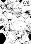  2020 anthro balls belly bodily_fluids cai1448331577 canid canine canis cum domestic_dog ejaculation erection eyes_closed genital_fluids genitals hi_res kemono live-a-hero male mammal mokdai monochrome nipples overweight overweight_anthro overweight_male penis solo video_games visor 