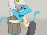  2020 anthro big_breasts blue_body blue_fur breast_rest breasts callmewritefag cartoon_network clothed clothing colored digital_media_(artwork) domestic_cat duo felid feline felis female fur gumball_watterson hi_res hug looking_at_viewer male male/female mammal mature_female mother mother_and_child mother_and_son nicole_watterson parent parent_and_child simple_background smile son the_amazing_world_of_gumball young 