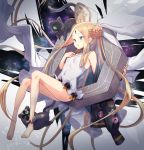  1girl abigail_williams_(fate/grand_order) abigail_williams_(swimsuit_foreigner)_(fate) bangs bare_shoulders black_bow black_cat black_jacket blonde_hair blue_eyes blush bow braid braided_bun breasts cat double_bun dress_swimsuit fate/grand_order fate_(series) forehead highres jacket keyhole legs long_hair mitre multiple_bows nanashi_(74_nanashi) open_mouth orange_bow parted_bangs sidelocks small_breasts swimsuit twintails very_long_hair white_headwear white_swimsuit 