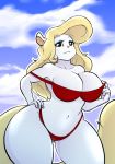  animaniacs anthro big_breasts bikini breasts clothing female hayakain looking_at_viewer mammal minerva_mink mink mustelid musteline solo swimwear thick_thighs warner_brothers wide_hips 
