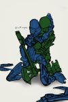  2_fingers ambiguous_gender armor axe bionicle biped blue_body coffingag digital_drawing_(artwork) digital_media_(artwork) duo fingerless fingers from_behind_position gali green_body hand_on_head hi_res holding_object holding_weapon hooks humanoid kneeling kneeling_down lego lewa machine mask melee_weapon not_furry polearm robot seductive sex simple_background spreading text toa weapon 