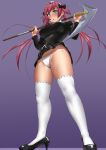  agent_aika airi black_delmo breasts cosplay crossover nemui333 pantsu queen&#039;s_blade skirt_lift thighhighs 
