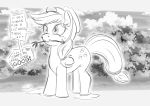  applejack_(mlp) bdsm black_and_white clothing cutie_mark dialogue dialogue_box english_text epicsubterfuge equid equine female freckles friendship_is_magic hasbro hat hat_only headgear headgear_only headwear headwear_only horse humor mammal monochrome mostly_nude mouth_hold my_little_pony outside pony sketch sketchy solo suggestive text whip 