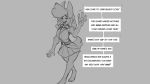  16:9 after_transformation anthro breasts clothed clothing dialogue english_text female fur grey_background hair lagomorph leporid mammal monochrome ominous rabbit simple_background solo speech_bubble talking_to_viewer text watsup widescreen 