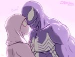  alien black_body blush clothing duo fangs female gwen_stacy human humanoid interspecies love male male/female mammal marvel mask muscular muscular_male open_mouth open_smile romantic_ambiance romantic_couple simple_background smile smutbase spider-gwen suit symbiote venom_(marvel) white_eyes 