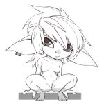  2020 belly big_ears breasts crouching ear_piercing ear_ring eyebrows female genitals hair humanoid junyois league_of_legends long_ears mammal navel nipples not_furry nude piercing ponytail pussy riot_games short_stack simple_background solo spread_legs spreading tristana_(lol) video_games yordle 
