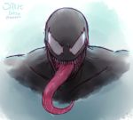  alien black_body bodily_fluids fangs humanoid male marvel muscular muscular_humanoid muscular_male open_mouth open_smile saliva simple_background smile smutbase solo symbiote tongue tongue_out venom_(marvel) white_body 
