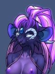  3:4 alien anthro areola breasts bust_portrait elemental_creature female flora_fauna fur furball_(artist) gem horn mammal nar&#039;een nipples nokuri plant portrait purple_body purple_ears scales simple_background solo 