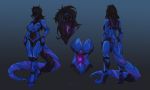  5:3 anthro black_hair digitigrade female glowing hair humanoid machine momhopantsu neerishia purple_eyes reptile robot robot_humanoid scalie snake solo synthetic 