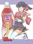  black_hair brown_eyes iijima_takatoshi japanese_clothes original pepsi pepsi_azuki personification product_placement solo thighhighs white_legwear 