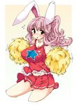  animal_ears blush breasts bunny_ears cheerleader cleavage contemporary impossible_clothes impossible_shirt kanatsu large_breasts long_hair midriff pink_eyes pink_hair pom_poms ponytail reisen_udongein_inaba shirt solo tank_top touhou 