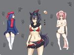  2girls animal_ears aqua_eyes ass audino bikini_top emukon gen_4_pokemon gen_5_pokemon multiple_girls navel non-web_source otoko_no_ko panties personification pokemon shorts side-tie_panties striped striped_panties tail thighhighs unbuttoned underwear unzipped weavile zorua 