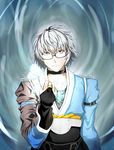  bridal_gauntlets glasses grey_eyes jimitina male_focus morichika_rinnosuke parody persona persona_4 silver_eyes silver_hair solo touhou white_hair 