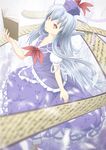  blue_hair book dress hat kamishirasawa_keine long_hair masatome red_eyes ribbon scroll solo touhou 